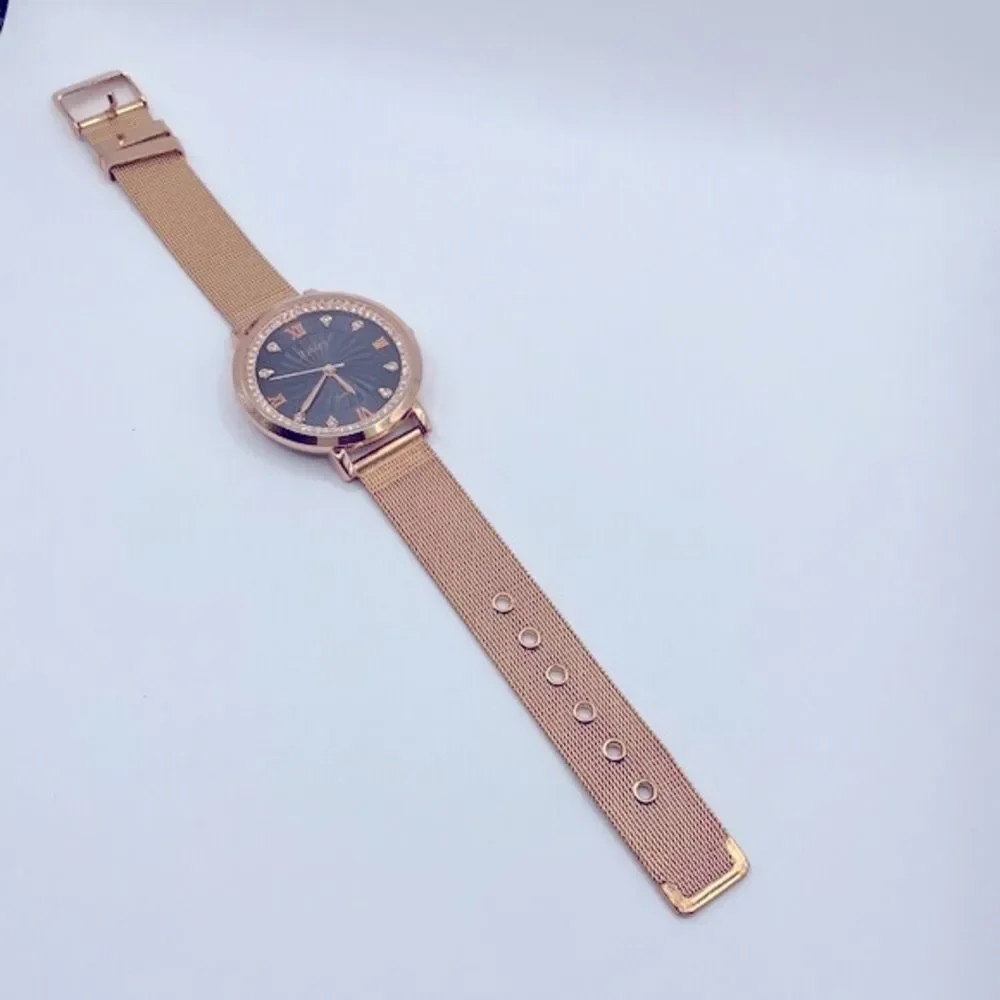 Working! Ashley Rose Gold Mesh Metal Rhinestone Bezel Watch